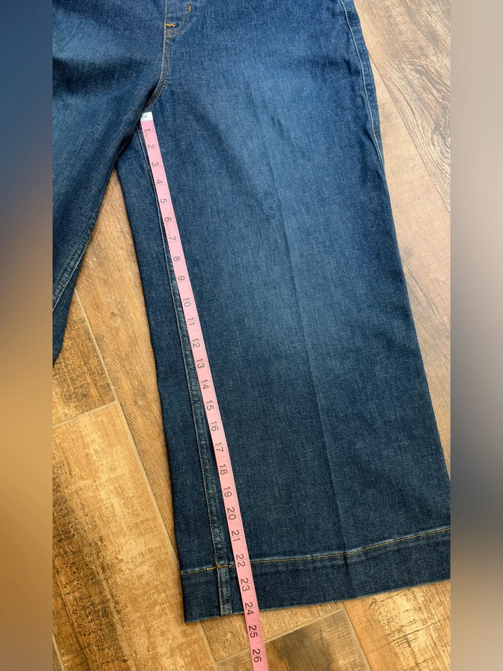 SPANX Dark Wash Cropped Wide Leg Jeans Culottes Size L - Picture 9 of 10
